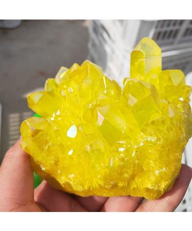 Crystal Rough Gift for Family 500g Yellow Titanium Coating Crystal Cluster Natural Aura Angel Quartz Cluster Stone vug Crystals Lucky Stone Crystal