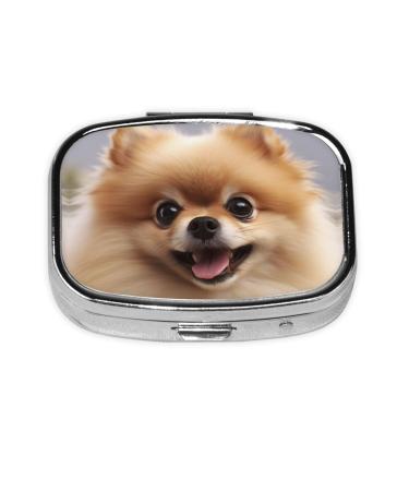 Cute Pomeranian Printing 2 Compartment Small Pill Case Cute Small Pill Box Purse Pill Boxs Travel Pill Organizer for Pocket Purse and Travel Gifts