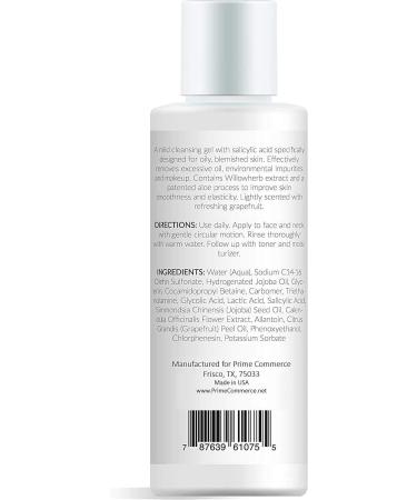 Promesse Acne Control Facial Cleanser - Anti-Aging Exfoliating Wash with Glycolic & Salicylic Acid Grapefruit-Scented Made in USA Organic & Natural Ingredients - Buy Online on GoSupps.com
