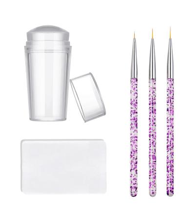 Nail Stamper Nail Art Brushes - French Tip Nail Stamp Clear Nail Art Stamper Jelly with Scraper, 3pcs Nail Pen Brushes, Soft Silicone Stamper Printer DIY French Tip Nail Stamping Manicure Tool (Nail Stamper 3PCS Nail Brushes)