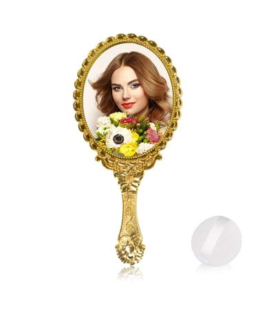 YUSONG Handheld Mirror with Handle - Travel Size Vintage Compact Mirror for Women - Gold Embossed Flower Design - Mini Makeup Mirror for Girls - Buy Online on GoSupps.com