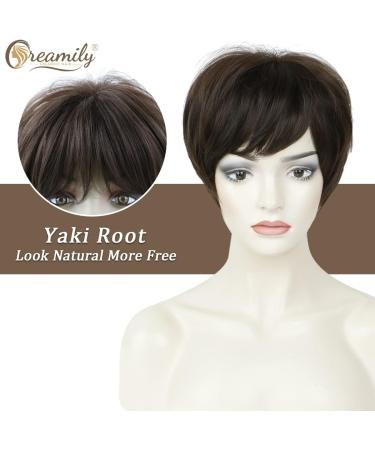 Short Brown Pixie Cut Wig with Bangs - Layered Synthetic Hair for Women | Daily & Party Wear - Buy Online on GoSupps.com