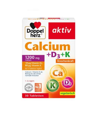 Doppelherz | Vitamins & Minerals Supplement |Calcium + Vitamins (D3 + K) | Bone Strength| 30 Tablets (1 or 2 Tablet per Day)