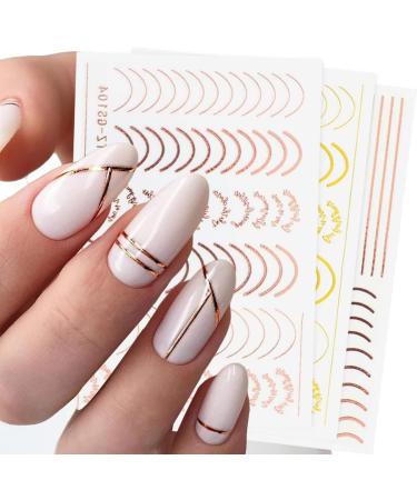 8 Sheets Metallic Nail Art Stickers - Rose Gold & Silver 3D Design - Buy Online on GoSupps.com