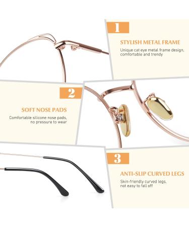 LINVO Women's Cat Eye Glasses - Classic Vintage Metal Frame Non-Prescription Black Glasses for Stylish Looks - Buy Online on GoSupps.com