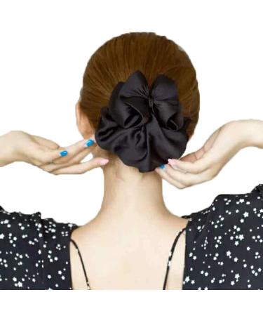 Women Hair Clip  Professional Hair Bun Cover  Barrettes Net Snood Hairnet 3D Bow Bow-knot Decor Hair Clip Hairnet Black
