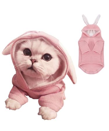 ANIAC Pet Hoodie Cat Rabbit Outfit with Bunny Ears Cute Sweatshirt Spring and Autumn Puppy Knitted Sweater Kitty Soft Knitwear (X-Small, Pink) X-Small Pink