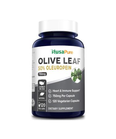 Olive Leaf Extract (Non-GMO & Gluten Free) 750 mg - 50% Oleuropein - Vegan - Super Strength - No Oil - 120 Capsules 120 Count (Pack of 1)