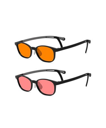 Kids' FL-41 Rose & FL-60 Brown Migraine Light Sensitivity Glasses for Fluorescent LED Lighting Photophobia and Computer Screens - Adjustable Temples for Children