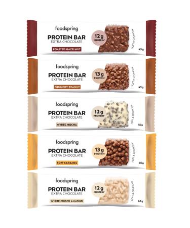 foodspring - Protein Bar Extra Chocolate Variety Pack - 15 assorted protein bars of 45 g - Low Sugar - High protein