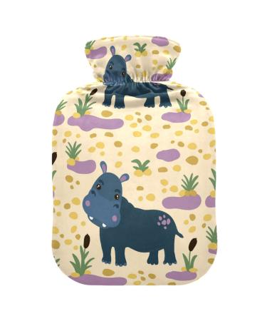 YOUJUNER Cute Animal Hippo Pattern Hot Water Bottle 2 Liter Large Hot Water Bag Warm Comfort Hand Feet Warmer