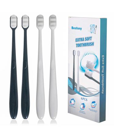 Besfony 4 Pack Extra Soft Toothbrush with 20000 Soft Bristles for Sensitive Gums Manual Ultra Soft Nano Toothbrushes for Protect Fragile Gums Perfect for Kids & Adults(Black/White)