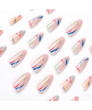 JUSTOTRY 24 Pcs Flame Rainbow Oval False Nails - Short Multi Colour French Press on Nails with Nail Glue - Almond Stick on Nails for Women - Iridescent Fake Nails for Nail Art - Buy Online on GoSupps.com