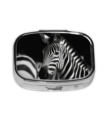 Black & White Zebra Printed Square Pill Box Portable Travelling Pill Box Medicine Organiser