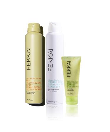 FEKKAI Extend and Refresh Trio Bundle - Includes Full Blown Volume Texturizer (5.5 oz) Clean Stylers Volume Lock Hairspray (7 oz) + Apple Cider Detox Scrub (2 oz) - Vegan Cruelty-Free