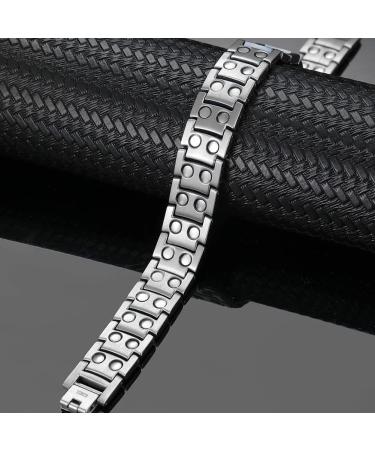Vicmag Men Magnetic Bracelet | Titanium Steel | Double Row 3500 Gauss | Adjustable Wristband | Jewelry Gift Box | Silver Gold - Buy Online on GoSupps.com