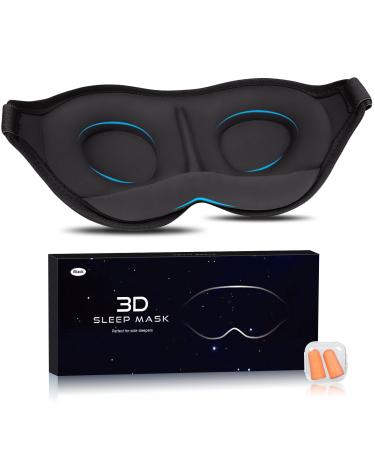 Sleep Mask Eye Mask Soft and Comfortable New 3D Blackout Sleep Eye Mask for Travel Meditation Sleep Masks for Men and Women (Black)