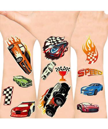 6 Sheets Car Temporary Tattoos for Kids Boys Glow Race Car Body Stickers Waterproof Tattoo Stickers Luminous Vehicle Cute Tattoo Sticker Gifts Birthday Party Supplies Favors Bag Filler Decorations