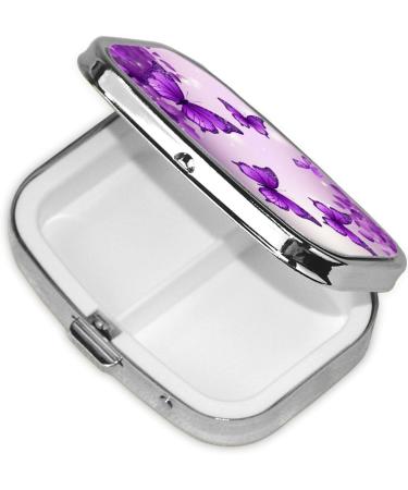 Purple Butterflies 2 Compartment Small Pill Case | Cute Travel Pill Box Organizer for Purse & Gifts - Buy Online on GoSupps.com