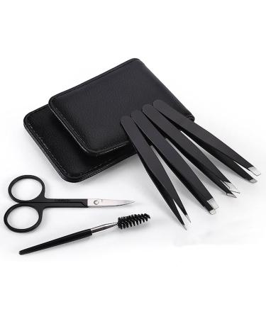 Pinkiou 6-Piece Eyebrow Tweezers Set for Women - Includes Curved Scissors, Eyelash Brush & Travel Case - Ideal for Ingrown Hair & Facial Hair Removal - Buy Online on GoSupps.com