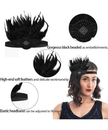 FGSS 1920s Flapper Headpiece Headband - Roaring 20s Feather Great Gatsby Hair Accessories, Black - Buy Online on GoSupps.com