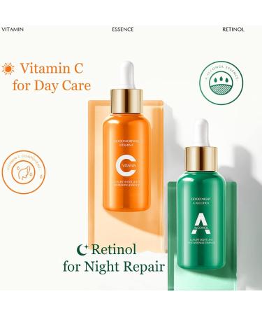 Vitamin C Brightening Serum & Retinol Firming Serum Kit Day-Night Facial Serum Duo Skin Care Set for Glowing & Revitalizing Skin - Buy Online on GoSupps.com