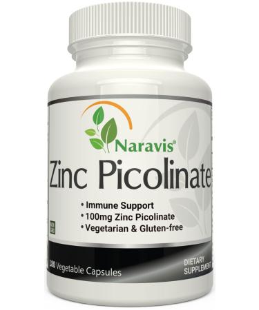 Zinc Picolinate 100mg Capsules - 6-Month Supply - Immune Support Wound Healing & Acne Supplements- by Naravis