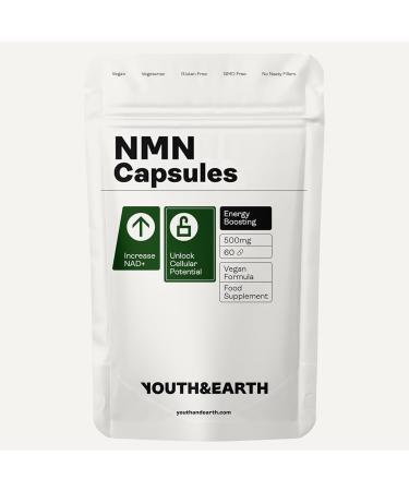 Youth & Earth Youth & Earth NAD Capsules Boost Energy & Metabolism Unlock Cell Function DNA Repair Anti-Aging & Increase NAD+ Levels - 500mg (60 Capsules)