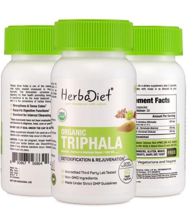 Organic Triphala Capsules | Made with Organic Amalaki Haritaki Bibhitaki Superfood | Detox Cleanse & Rejuvenation | Maintains Regularity Aids Digestion | Non-GMO (120 Capsules) - Buy Online on GoSupps.com