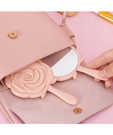 Vintage 3D Rose Handheld Makeup Mirror - Compact Travel Beauty Mirror in Pink - Buy Online on GoSupps.com