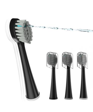 Replacement Flossing Toothbrush Heads - Compact Floss Brush Head with Crystal Cap- 3 Count - Black