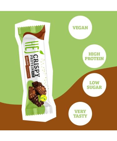 Hej Vegan Crispy Double Chocolate Protein Bar - High Protein Low Sugar (0.8g) | 12 x 45g | Palm Oil Free Healthy Snack - Buy Online on GoSupps.com