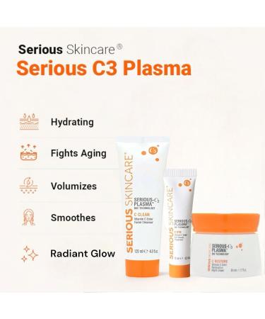 Serious Skincare C3 Plasma Night Trio - Night Cream Eye Treatment & Cleanser for Mature Dry Skin - Boost Radiance & Smoothness - Buy Online on GoSupps.com