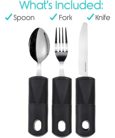 Vive Adaptive Utensil Set - Heavy Stainless Steel Silverware for Parkinson's and Arthritis - Easy Grip for Shaking Hands - Non-Weighted Holder Included - Buy Online on GoSupps.com