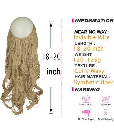 OMGREAT Wavy Curly Halo Hair Extension - Long Synthetic Hair Piece - Light Ash Blonde & Bleach Blonde - 18 Inch - 4.2oz - Transparent Wire Headband - No Clip - Buy Online on GoSupps.com