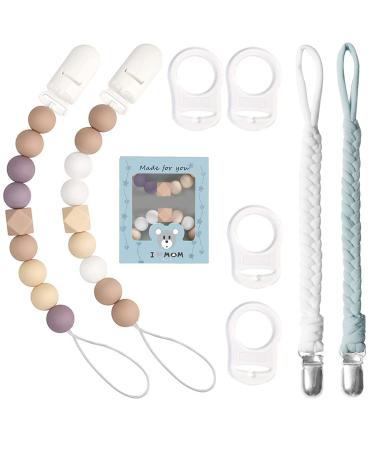 AUXHCYL 8 Pcs Baby Dummy Clips Boys Girls Chain with Dummy Clip Adapter  Silicone Holder Set for Baby Unisex Newborn Dummies