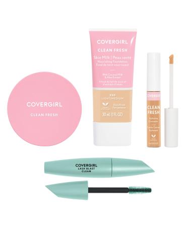 COVERGIRL - Clean Fresh Full Face Kit Formulated without Parabens Sulfates Mineral Oil & Talc Infused with Coconut Milk & Aloe Extracts 100% Vegan & Cruelty-Free Light/Medium Light/Medium - 550