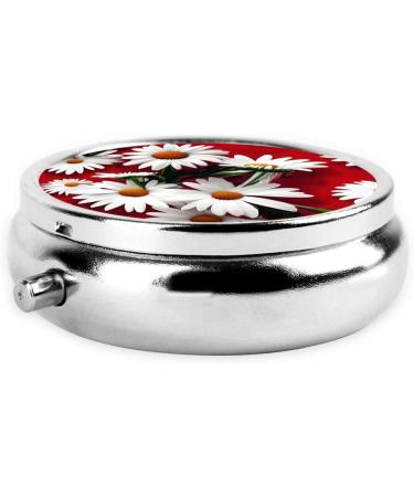 Red Flower & White Daisy Round Pill Box | Lightweight Moisture-Proof Portable for Medication & Fish Oil - Buy Online on GoSupps.com