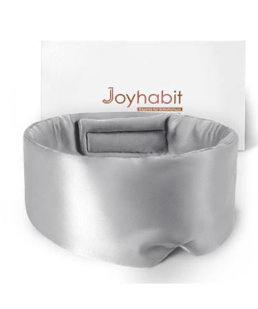 Joyhabit silk sleep mask for men and women extra large and adjustable eye mask in a cloud curve design for breaks and the night sleep silver gray