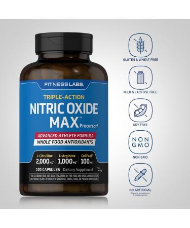 Fitness Labs Nitric Oxide Supplement - 3000mg 120 Capsules | Optimal Pre-Workout with L Arginine & L Citrulline | Triple Action Non-GMO Formula - Buy Online on GoSupps.com