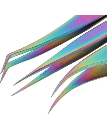 Nail Art Tweezers False Eyelashes Tweezers 3 Pieces Curved and Pointed Straight Half-Curved Makeup Tweezers Rainbow Stainless Steel Precision Jewelry-Making T - Buy Online on GoSupps.com