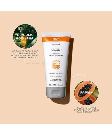 REN Clean Skincare Micro Polish Cleanser 5.1 fl oz - Gentle Exfoliating Face Wash with Glycolic Acid and Amber Beads for Skin Brightening - Buy Online on GoSupps.com