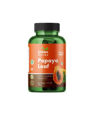 Genius Herbs Papaya Leaf Tablets 1000 mg Per Serving | Carica Papaya Leaf Tablets| 500 mg 180 Tablets Boosts Immunity | Natural Detox | 45 Days Supply