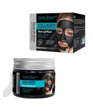 AICHUN BEAUTY Collagen Bamboo Charcoal Vegan Peel-Off Face Mask Instantly Detoxes Clears Pores Moisturizing Oil Control Anti-Acne Facial Mask 150ml/5.07fl.oz