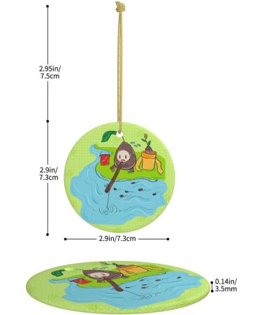 YYHHAOFA Sunflower Seeds Fishing Picture Christmas Ceramic Round Pendant Decoration - Festive Hanging Ornament for Stores and Homes -2.9 in - Buy Online on GoSupps.com
