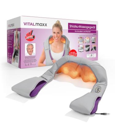 Vitalmaxx Shiatsu Neck Massage Device - 3-in-1 Kneading Vibration & Heat Therapy for Neck Shoulders Back & Legs | 4 Rotating Massage Balls | Gray/Lilac - Buy Online on GoSupps.com