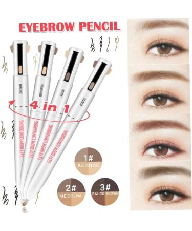 Eyebrow Contour Pen 4 in 1 Makeup Pen Multifunctional Long Lasting Rotate Defining Highlighting Eye Brow Pencil Black Brown 3# Black Brown - Buy Online on GoSupps.com