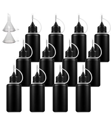 2 Ounce Black Needle Tip Glue Bottle  Tip Applicator Bottle with 2 Funnel  for Glue Liquid Oil  DIY Crafts Etc  12 Pcs.