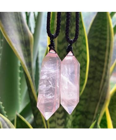 Crystal Reiki Hexagonal Pendulum Stone Crystal Quartz Necklace Amulet Natural Rose Crystal Quartz Pendant Necklaces for Women - Buy Online on GoSupps.com