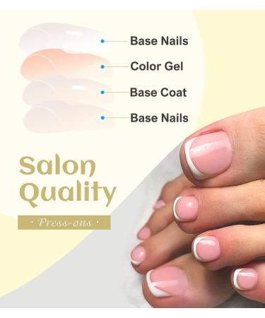 Morily Pink French Tip Fake Toe Nails - Short Square Press on Toenails for Women and Girls - 28Pcs Nail Kit - Buy Online on GoSupps.com